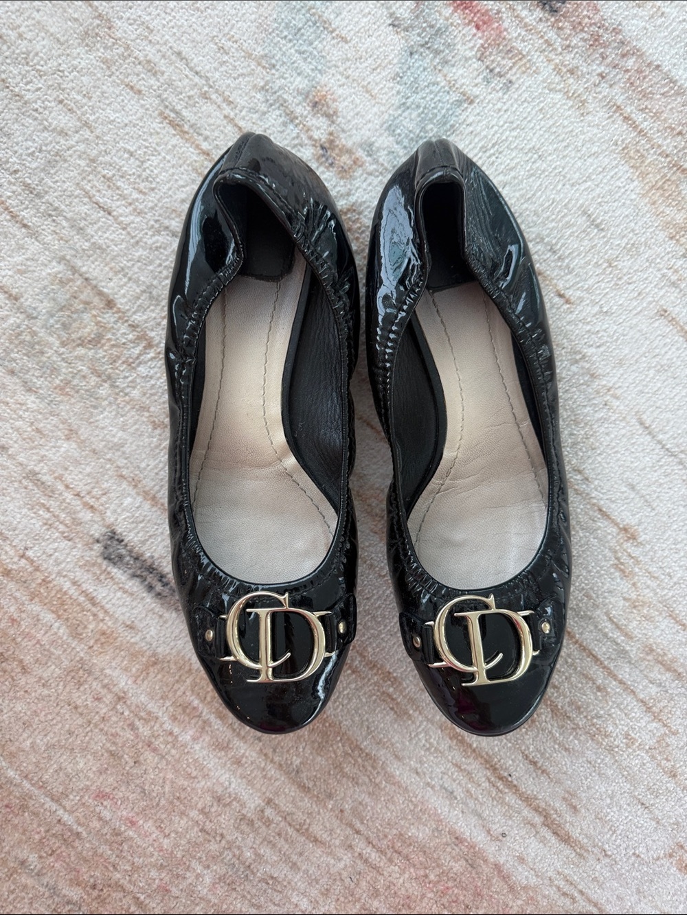 Dior Black Patent Leather Ballet Flats with Gold CD Hardware